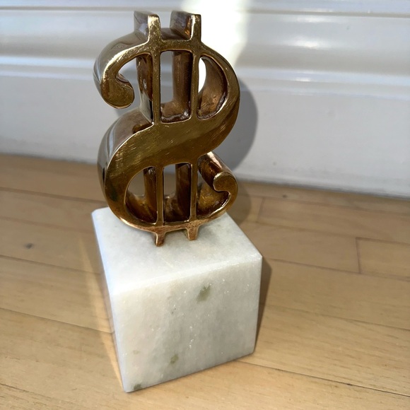 Jonathan Adler Brass and Marble Money Sign Sculpture - Picture 6 of 10